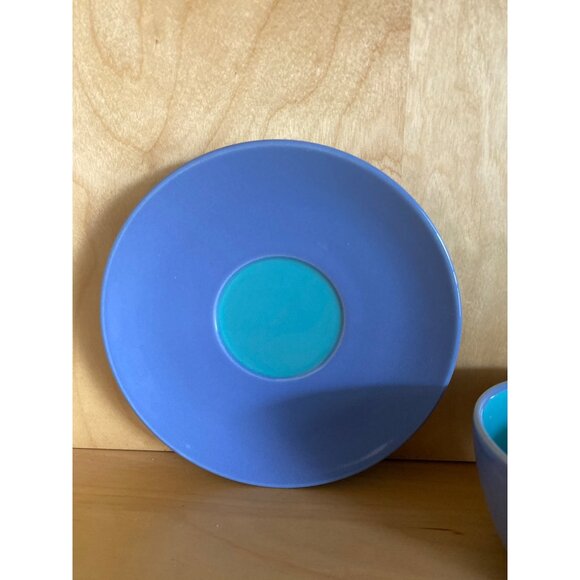 Lindt Stymeist Japan Cup & Saucer – Periwinkle & Aqua Colorblock 1980s - Picture 4 of 11